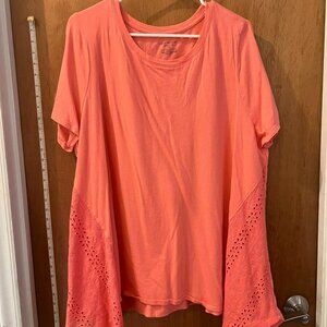 Size 18/20 - Lane Bryant - Dark Peach Swing Tee w/Eyelet Trim